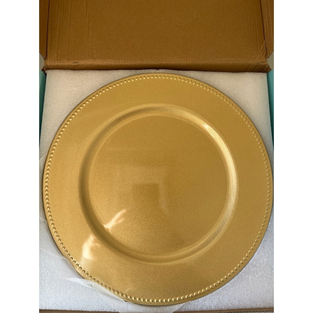 Maoname Gold Beaded Charger Plates Round Plastic Wedding Event Decor Set